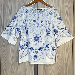 NWT Ivanka Trump Blue Embroidered Top